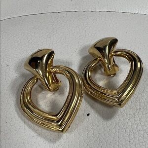 Gold Heart-Shaped Vintage Clip-On Earrings